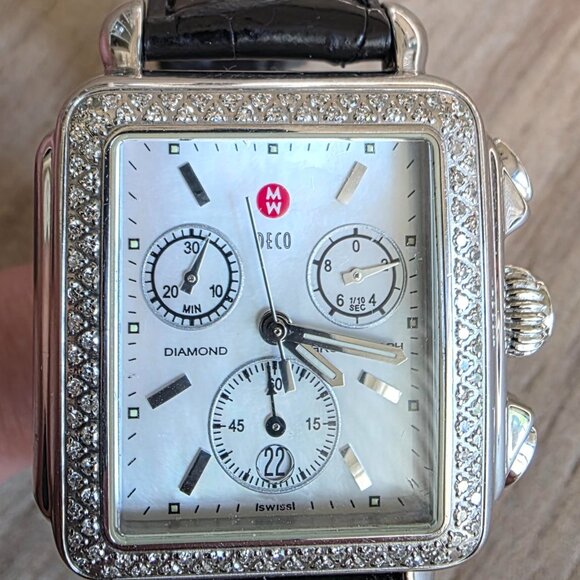 FREE@! Michele Chronograph  Diamond Women's  Alligator Leather Strap Watch - Picture 6 of 9